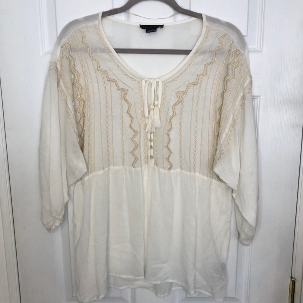 SANCTUARY White Beaded Boho Flowy Blouse Top Medium